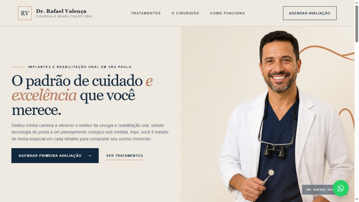 Página inicial do site Dr. Rafael Valença, cirurgia e reabilitação oral